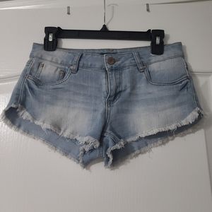 Frayed denim mini shorts